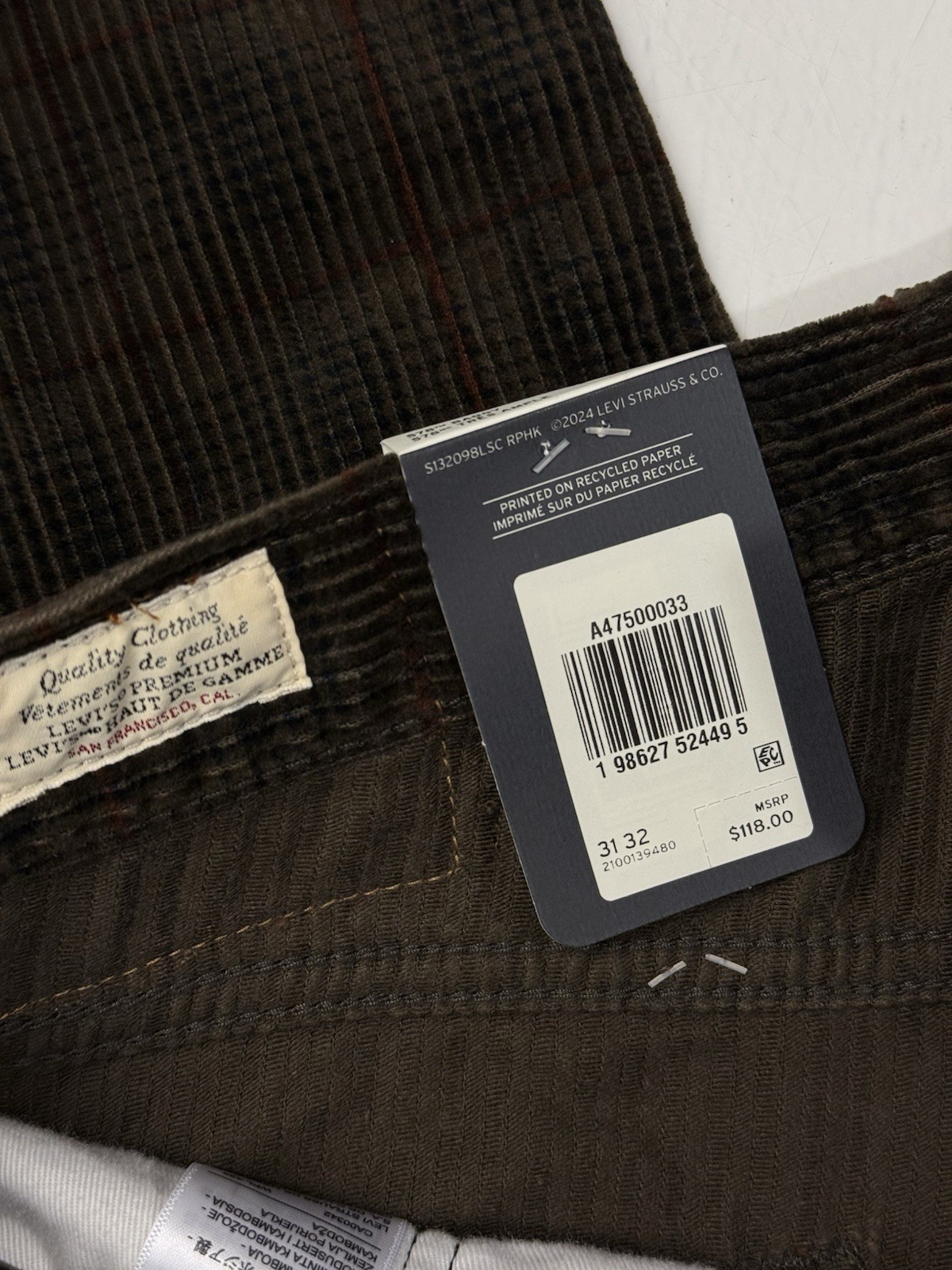 Levis Premium 578 Baggy Corduroy Jeans Men 31 x 32 Jeans Brown Ennis Plaid Pants thumbnail 6