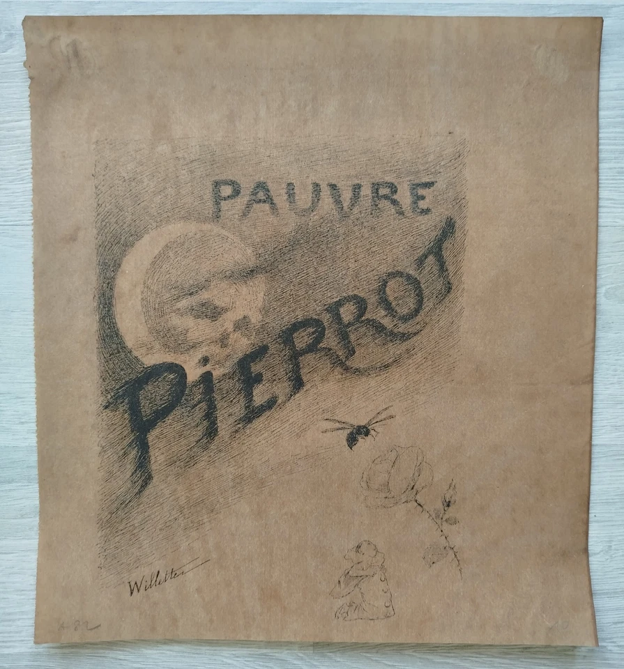 Adolphe Willette, dessin original plume encre, Pauvre Pierrot, caricature - Photo 2/4