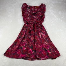 Alice + Olivia Belinda Silk Blouson Dress Red Pink Watercolor Mini Dress Small