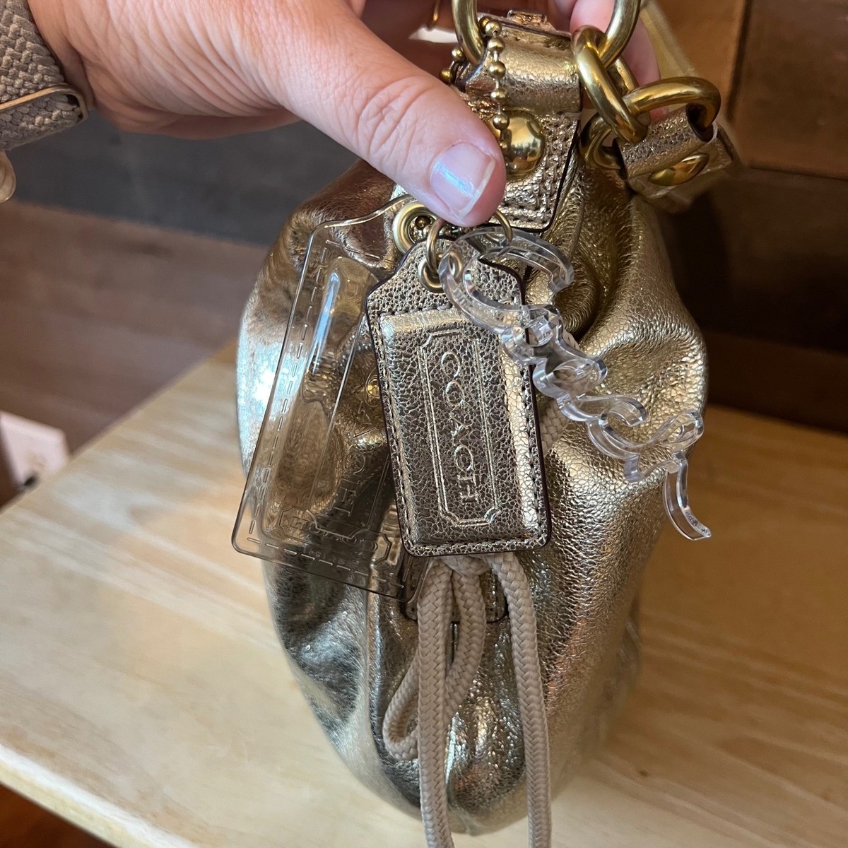 Coach Poppy Jazzy Hobo Crossbody Bag Metallic Gold Leather 20384E