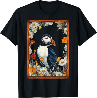 Puffin Nature Art Bird Animal Flowers Graphic Puffin T-Shirt