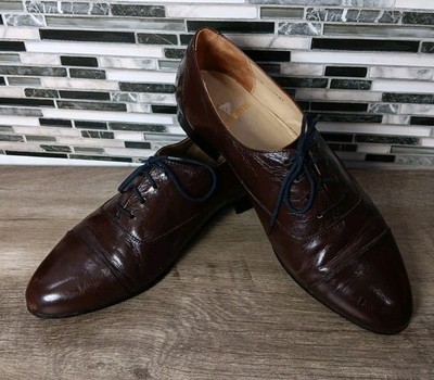 Stacy Adams Mens 11 M Oxford Brown Leather Dress Shoe Cap toe Career Old Money 