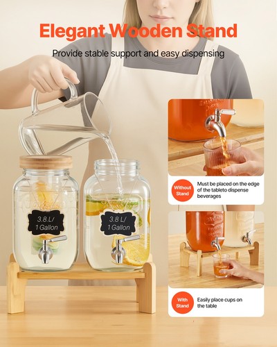 VEVOR Drink Dispenser 1 Gal Beverage Dispenser for Parties Glass with Stand 2PCS - Picture 5 of 12