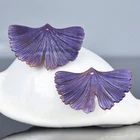 Gingko Leaf Carved Purple Clam Shell Handmade Earring Pair Jewelry Supply 5.83g