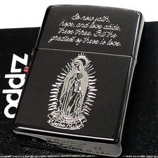 Zippo Lighter Maria Virgin Mary Sculpture Black Silver Engraved Used