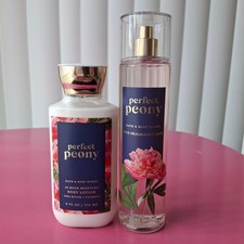 Bath Body Works PERFECT PEONY Fragrance Mist Body Lotion Set 8oz