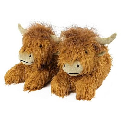 Highland Cow Hausschuhe, Plüschtier-Hausschuhe, bequem, warm, rutschfest, Weihn