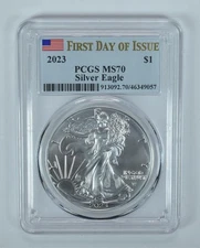 2023 American Silver Eagle FDOI MS70 PCGS Flag Label