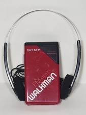 Sony SRF-20W Walkman Stereo FM Radio With Original Headphones Red Tested Working