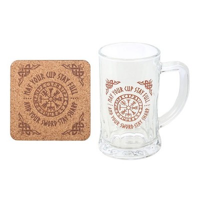Wikinger Vegvisir Kompass Glas Bierkrug mit Untersetzer - Vatertag Geschenk Papa