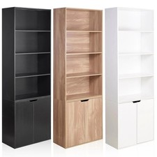 6 Tier Bookcase With 2 Door Cupboard Cabinet Storage Shelving Display Wood Shel