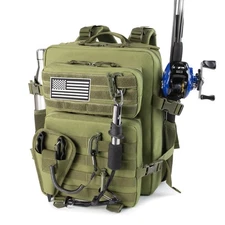 25L Tactical Fishing Tackle Backpack with Rod & Plier Holders Gear Storage Green