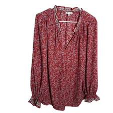 Max Studio Blouse Women's 1X Red Floral Lightweight Long Sleeve Boho Top
