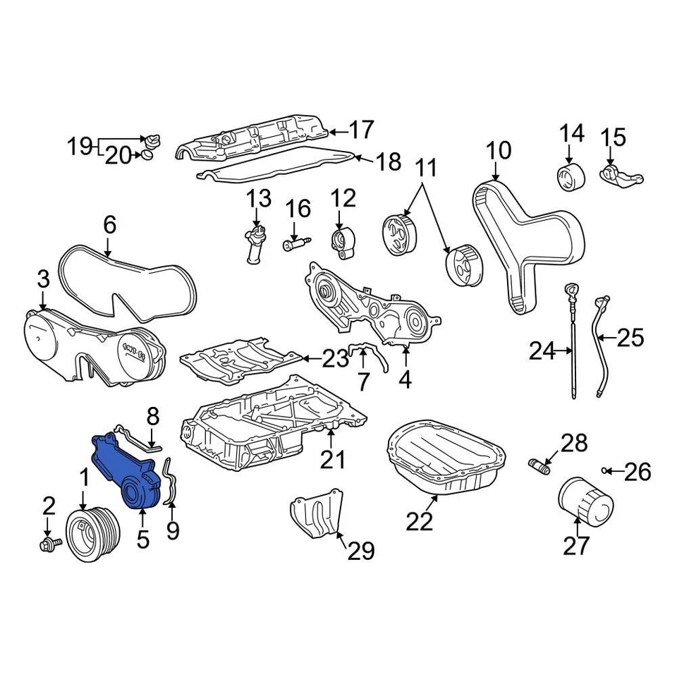 For Toyota Camry 1999-2001 Toyota 113020A020 Lower Engine Timing Cover Foto 3 de 4