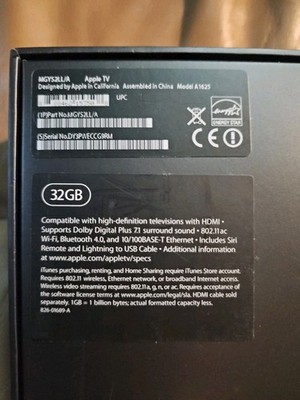 Apple TV 4th Generation 32gb Model A1625 - Black for sale online