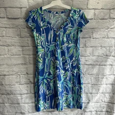 PREOWNED LILLY PULITZER SHORT SLEEVE TSHIRT BLUE GREEN DRESS WOMENS XSMALL XS 
