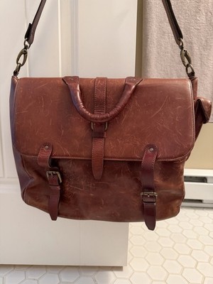 Zara Men Vintage Brown Leather Satchel Messenger Cross Body Brown Y2K