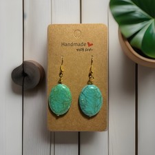 Handmade Turquoise Drop Bead Earrings 2  Dangle Gold Plated Hook NEW