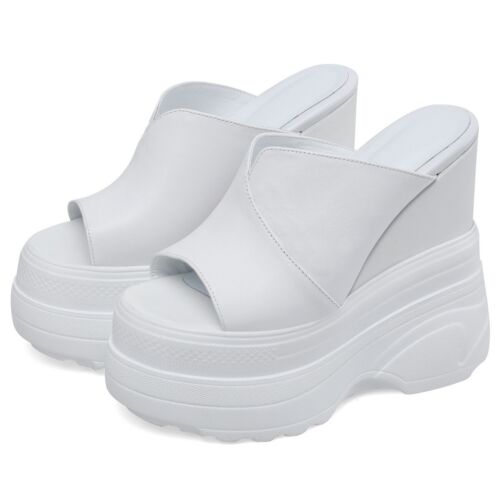 Sandalias de tacón alto de cuero para mujer talla grande Mules zapatos de salón de plataforma talla grande - Imagen 14 de 16