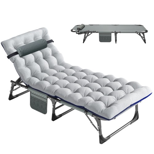 SLSY New Adjustable 4 Level Cot Reclining Folding Chaise Rollaway Bed & Mattress - Picture 20 of 53