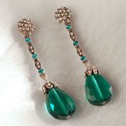 NEW SWEET ROMANCE STUNNING GLAMOUR TEARDROP CRYSTAL PIERCED EARRINGS  TEAL — photo 3