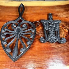 True Vintage Wilton Aged Cast Iron Trivet with Handle Lot Of Two 2 