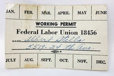 Rare Vintage United States Federal Labor Union Workers Working Permit Card J21