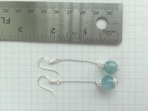 Pendiente de plata esterlina con cuentas de aguamarina de 10 mm de 16" broche piedra de nacimiento - Imagen 7 de 10