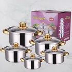 Stainless Steel Cookware Set, 10-Piece, Gold Handles, Glass Lids