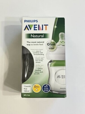 Philips AVENT Natural Glass Baby Bottle 4oz/120mL Clear 0m+ NWB