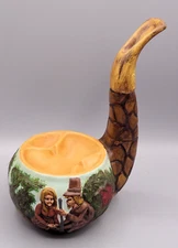 Vintage Ceramic Pipe Shaped Smoker Ashtray Pilgrim Motif Signed 1978