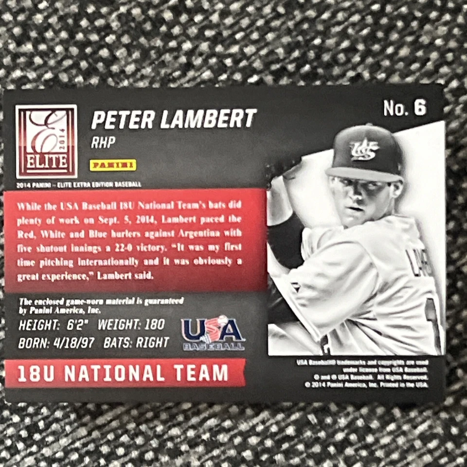 2014 Elite Extra Edition USA Baseball 18U Game Jerseys #6 Peter Lambert - Image 2 of 2