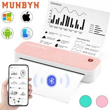 MUNBYN Portable Printers A4/US Letter Travel Printer Bluetooth Thermal Printer