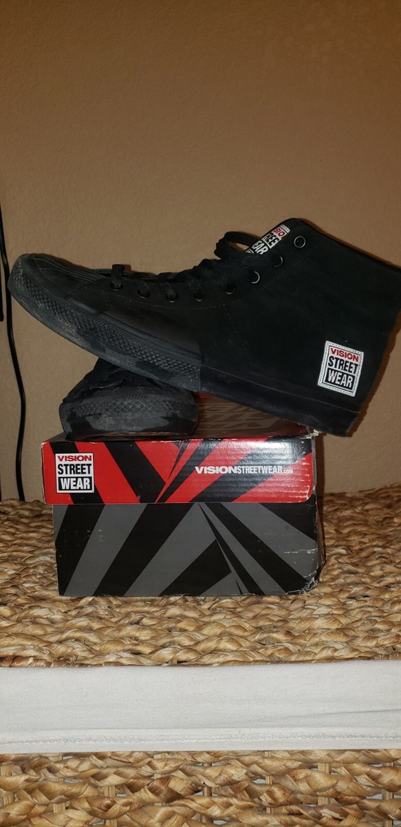 Vision Street Wear Men's Suede Hi Top Retro BLACK Skate Shoe Size