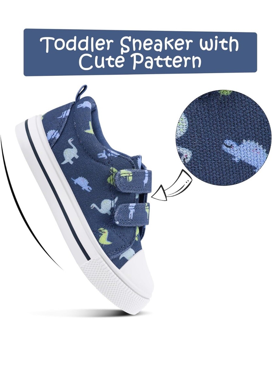 K KomForme Toddler Dinosaur Sneakers - Canvas Shoes With Dual Hook & Loop, Size 9