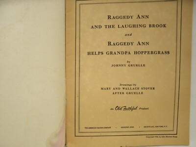 ORIGINAL 1944 RAGGEDY ANN & THE LAUGHING BROOK JOHNNY GRUELLE