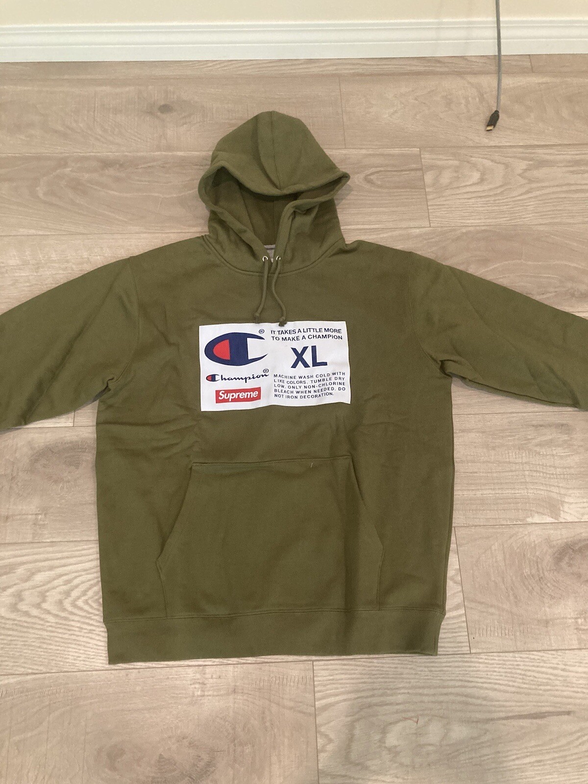 SUPREME CHAMPION Label Hooded Sweatshirt Olive Size XL image 2