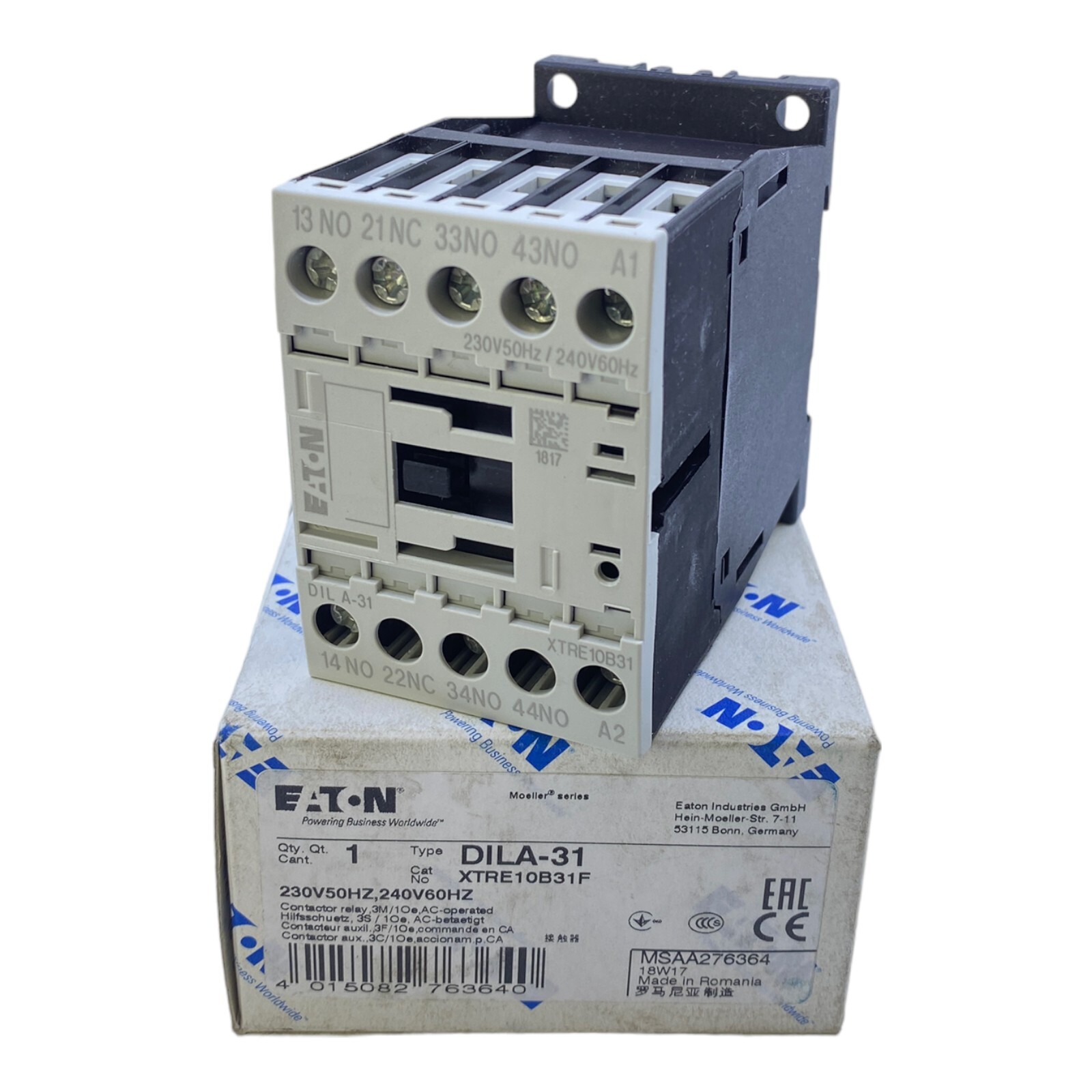 Eaton Dila-31 Auxiliary Contactor 3S +1NO 24V DC 4A 230V 50Hz 240V 60Hz