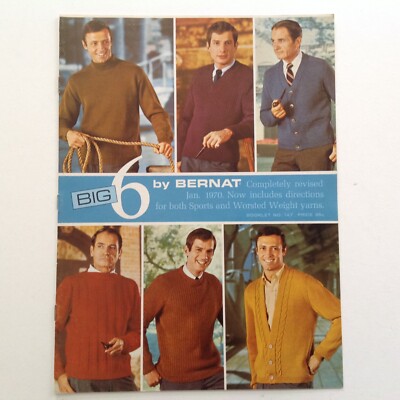 Bernat Big 6 Men's Knitting Sweater Pattern Book Pamphlet