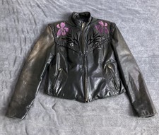 Vtg Dallas Leather Premium Jacket Women's 14 Western Black Flower Made In Usa