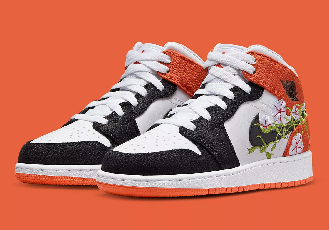 humedad cortar Verdulero Nike Air Jordan 1 Mid SE White Black Orange Floral DQ8390-100 (GS) Youth  Shoes | eBay