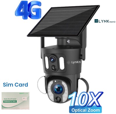 Solar Security Camera Outdoor 4G LTE SIM 10X Optical Zoom 5MP PTZ No WiFi Needed