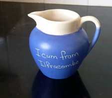Vintage Devonmoor Pottery Blue & White Ilfracombe Jug Souvenir 10cm