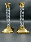 Vintage Waterford Crystal & Brass "Cambridge" Pattern Candlestick Pair