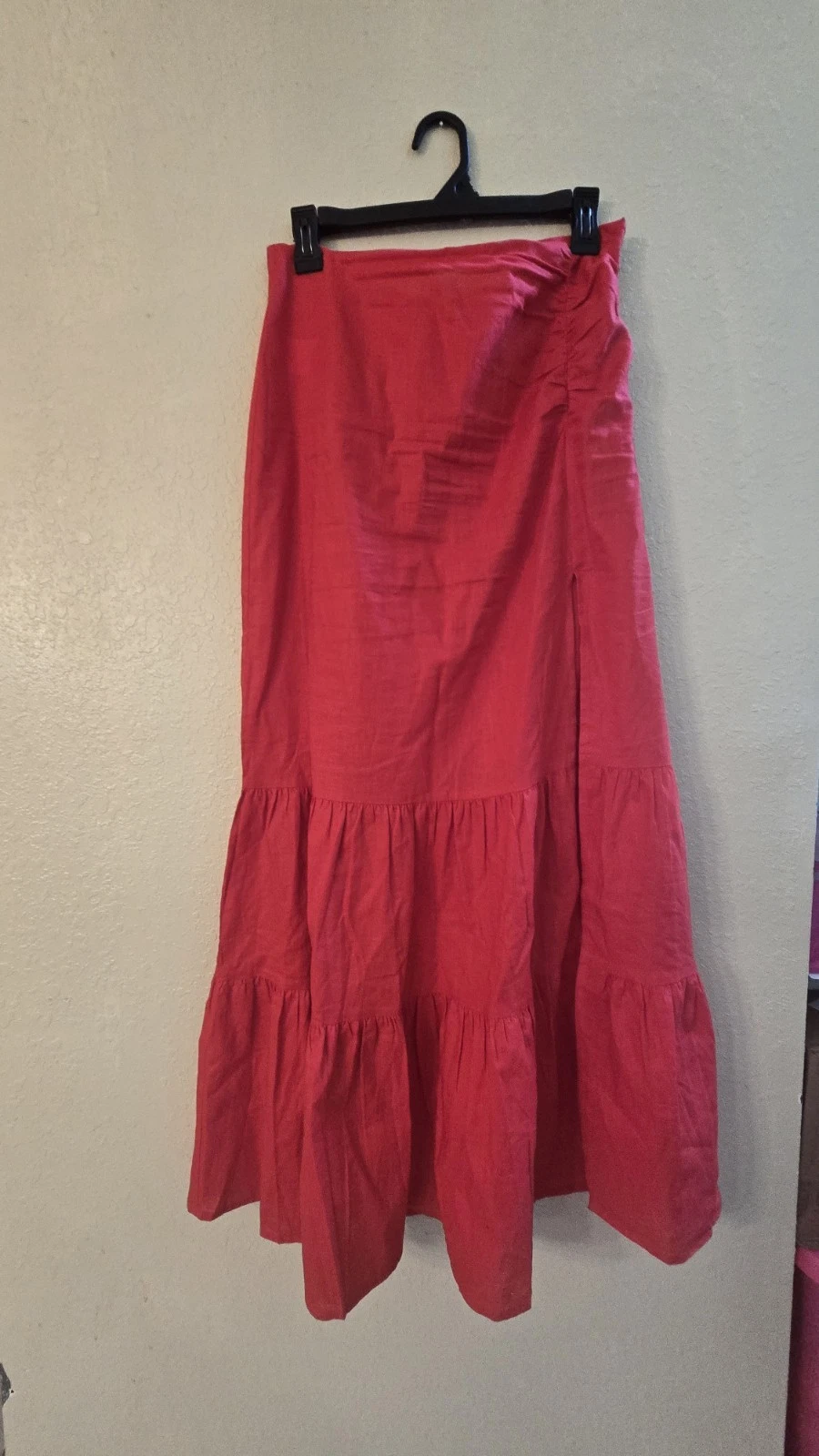 EXPRESS Women's High Waisted Ruched Tiered Maxi Skirt Size 4 Bright Red