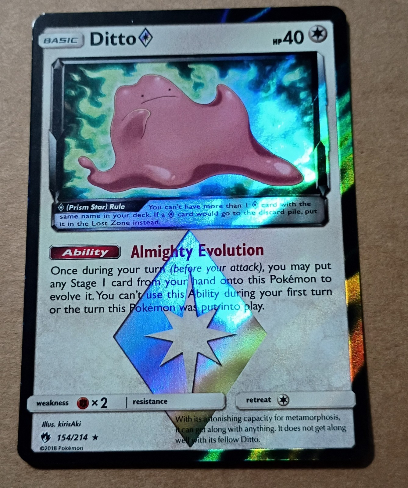 Ditto Prism Star 154/214 Sm-Lost Thunder Holo Corner Damage