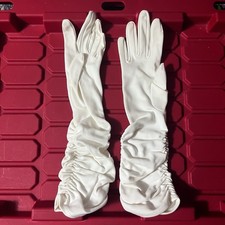 White Lace Dress Gloves Formal Embroidered Mad Men Pinup Pair C Vintage 50s 60s