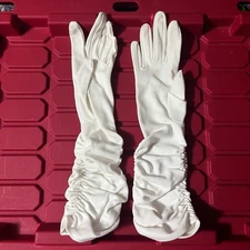 White Lace Dress Gloves Formal Embroidered Mad Men Pinup Pair C Vintage 50s 60s