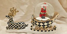 MACKENZIE-CHILDS "Dashing Through the Snow" Musical Snow Globe