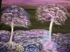 Dreamscape - Acrylic on canvas Shades of purple on black background.